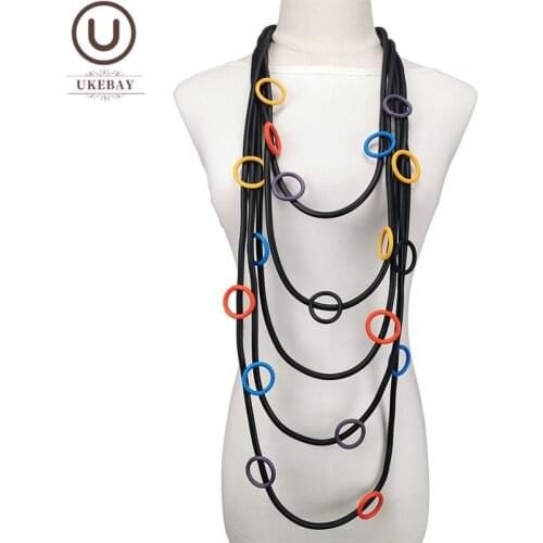 UKEBAY New Handmade Rubber Necklace Designer Luxury Jewelry Women Round Pendant Necklaces Multicolor Clothes Chain For Wedding