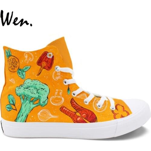 Wen Hand Painted Orange Shoes Design Western-style Food Lobster Pimento Tomato Custom Unisex Canvas High Top Sneakers Flattie