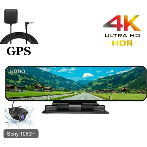 HGDO 12'' 4K 3840×2160 Car DVR GPS Track Video Recorder Sony IMX415 Rear View Mirror Camera 1080P Dashboard Cam Auto Registrar