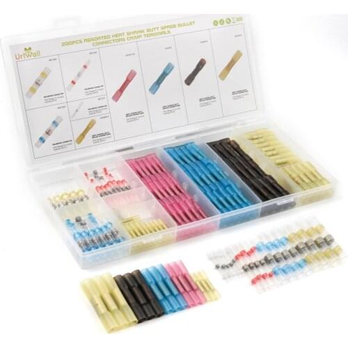 Waterproof&Seal Terminators 200PCS Cable Wire Terminals Solder Sleeve Assorted Thicken Butt Crimp Heat Shrink Connectors Kit