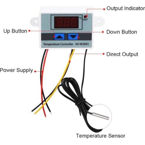 XH-W3001 Temperature Controller 12V 24V 220V LED Temperature Switch For Incubator Cooling Heating Switch Thermostat NTC Sensor