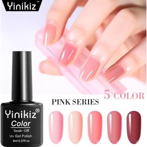 Yinikiz 8ml UV Nail Gel Polish Pink Colors UV&LED Nail Art Manicure Gel Varnish Top Base Coat Primer Gel Nail Lacquer