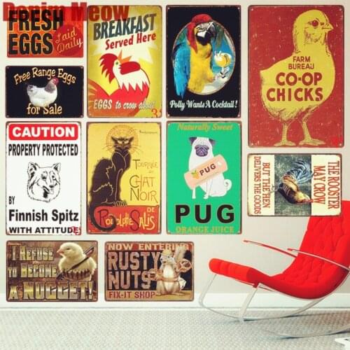 Breakfast Served Here Plaque Vintage Metal Tin Signs Home Farm Decorative Plates Animal Wall Stickers Shop Billboard Egg Poster