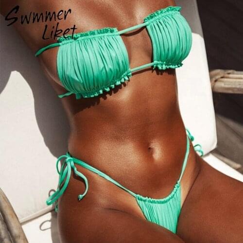 Micro sexy Brazilian bikini 2019 Ruffles High cut swimsuit female bathers Push up green swimwear women bathing suit biquini new