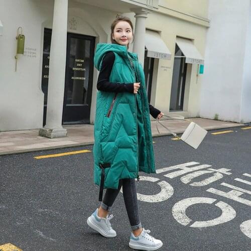 2020 Autumn Winter Fashion Vest Coat Womens Korean Large Size Warm Vests Elegant Hooded Long Ladies Cotton Vest Gilet