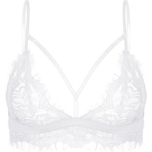 Women Lace Bra Brassiere See-through Lace Bralettes Hollow Out Erotic Sexy Bra Top Adjustable Spaghetti Strap Lingerie Underwear