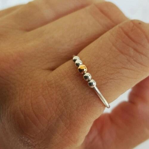 Ladies Anxiety Ring Rattles Copper Decompression Ring Fidget Bead Ring Adjustable Opening and Stackable Ring B03B