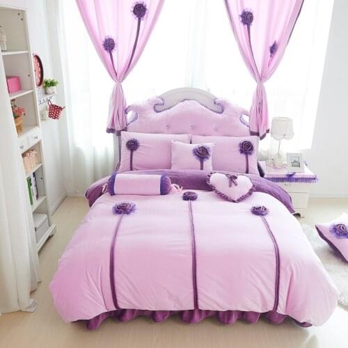 Fleece fabric Three-dimensional rose winter luxury bedding sets queen king size warm duvet cover bed sheet set,bed set bed linen