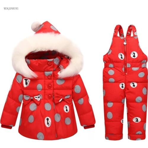 Snow suit long sleeve suit 2 piece coat + jumpsuit winter children down jacket boy and girl hooded suit toddler clothing set