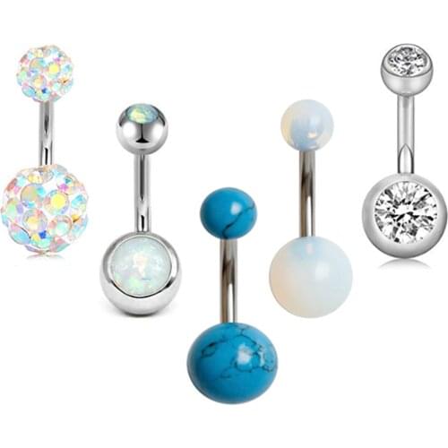 1PC Steel Belly Button Rings Crystal Piercing Navel Ring Opal Stone Navel Earring Belly Piercing Sex Body Jewelry Piercing 14g