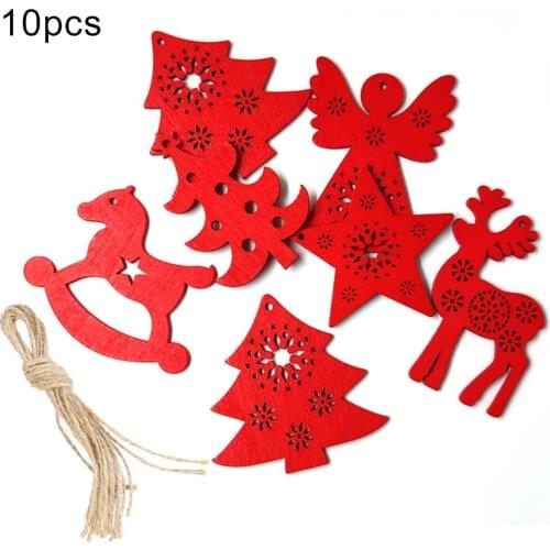 10Pcs Xmas Tree Deer Angle Hole Wooden Slice Hanging Ornaments Christmas Tree Home Party Gift Festival Decoration
