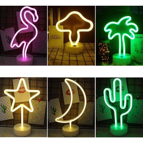 17styles Neon sign USB led decoration Bat Flamingo lamp moon rainbow for home kid room bedside night light decor light for child