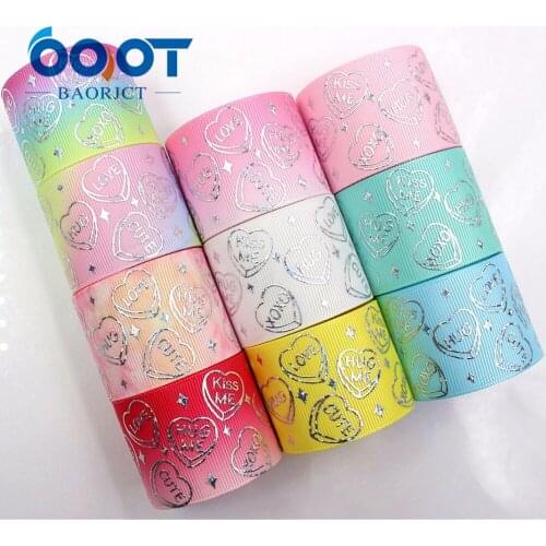 184071,1-1/2'' 38MM 10yards Love Laser Silver Printed grosgrain ribbon,DIY handmadeHair accessories Material wedding gift wrap