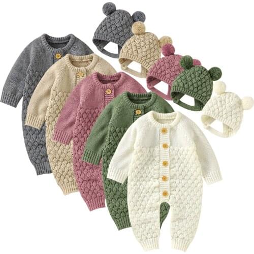 Newborn Baby Winter clothes Knitted baby boys girls rompers long Sleeve clothing Sweater Jumpsuit Hats Costumes 2pcs