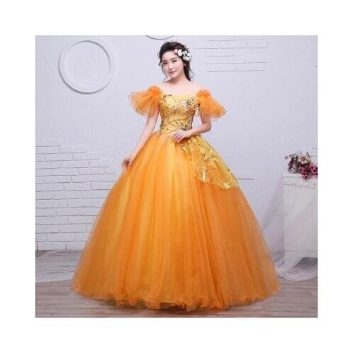 Can customs size orange butterfly sleeve cosplay ball gown medieval dress Renaissance gown queen Victorian Belle Ball gown