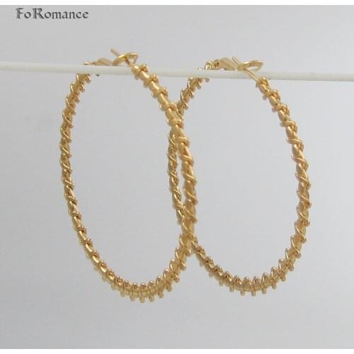 GENEROUS STYLE THIN LINE TWISTED ON THICK LINE ROUND HOOP YELLOW GOLD GP DIAMETER 50 MM EARRING 1.97INCH