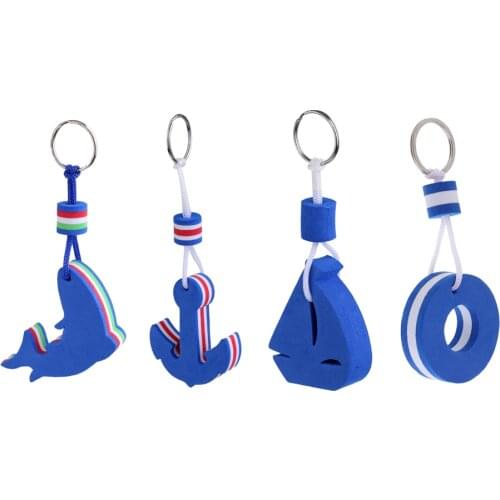 4 Pieces Boat Floating Key Chain Storage Keychain Water Sports Sailing, Anchor, Dolphin and Buoy Shaped Set Blue