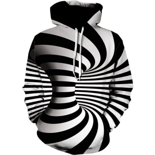 Black and white tunnel printing 3d hoodie brand sweatshirt pullover fashion sportswear streetwear lovers sweatshirt