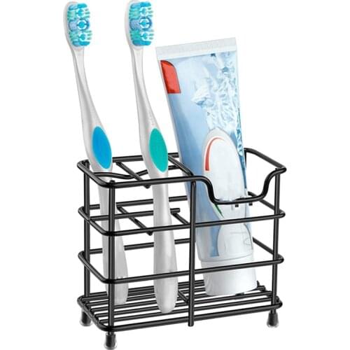 Toothbrush Holder,Small Stainless Steel Toothpaste Holder Bathroom Accessories Organizer with Five-Compartment,Black