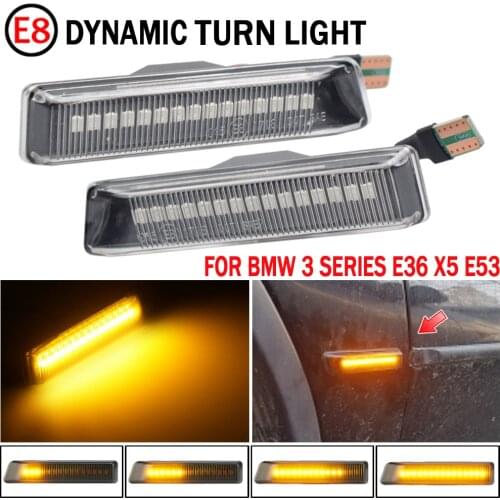 2pcs For BMW E36 M3 Facelift 1997-1999 X5 E53 1999-2006 LED Dynamic Turn Signal Light Flowing Water Side Marker Indicator Light