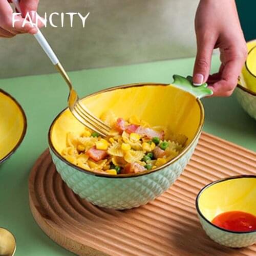 FANCITY Pineapple Japanese Tableware Ceramic Bowl Creative Cute Personality Household Rice Bowl Soup Bowl Noodle Bowl Plate Dish