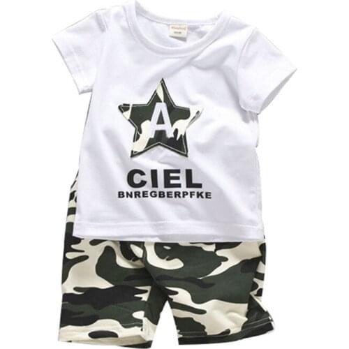 Children short sleeve T-shirt 2017 cotton two picecs/lot kids short-sleeved five pants suits five-pointed star boys clothes set