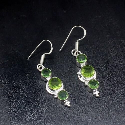 Gemstonefactory Big Promotion Unique 925 Silver Fashion Jewelry Green Topaz Women Ladies Gifts Dangle Drop Earrings 20211876