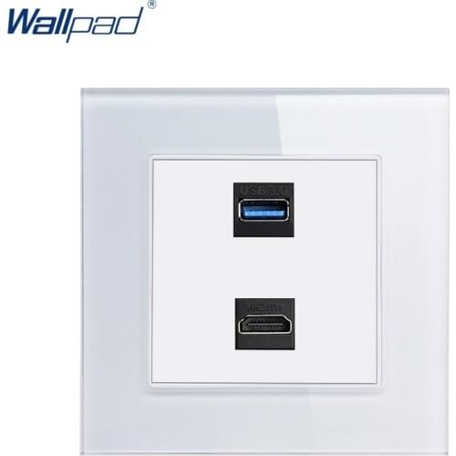 HDMI USB Socket Wallpad Crystal Glass Panel 110V-250V 10A-16A HDMI USB 3.0 Data Transmission Wall Socket