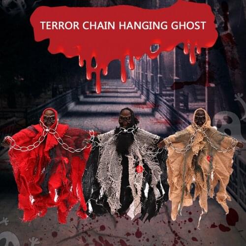 Halloween Hanging Ghost with Glowing Eyes Horror Music Button Battery Powered Party Props Decorations