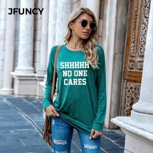 JFUNCY Letter Print Long Sleeve T Shirt Women Autumn Pullover Lady Loose Tee Shirts Female Tops Plus Size Woman Casual T-shirt