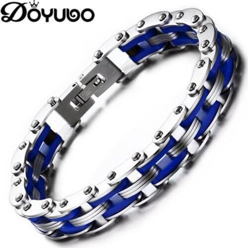 DOYUBO Classical Mens Silicone Single Bicycle Chain Bangles Colorful 316L Stainless Steel Male Bracelets Fashion Jewelry DD086
