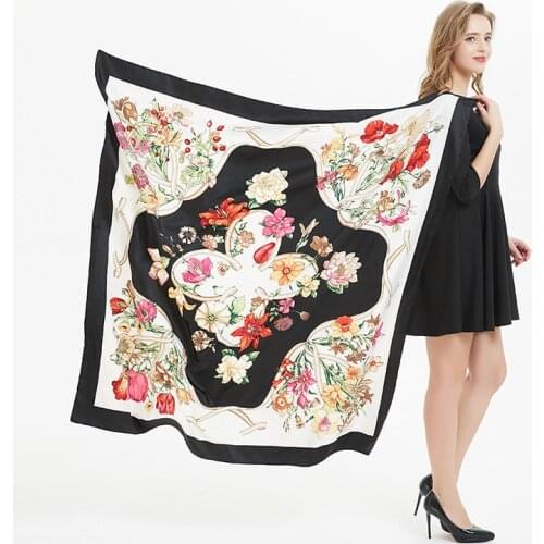 KOI LEAPING new woman Fashion silk Scarf Printing 130*130 big Square scarf Decoration Gift headscarf high quality Shawl