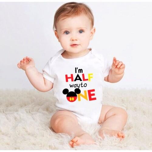 Infant Bodysuits Baby 1/2 Half Way To One Birthday Print Cotton Romper Summer Jumpsuit Outfits Onesie Boys Girls Gift Clothes