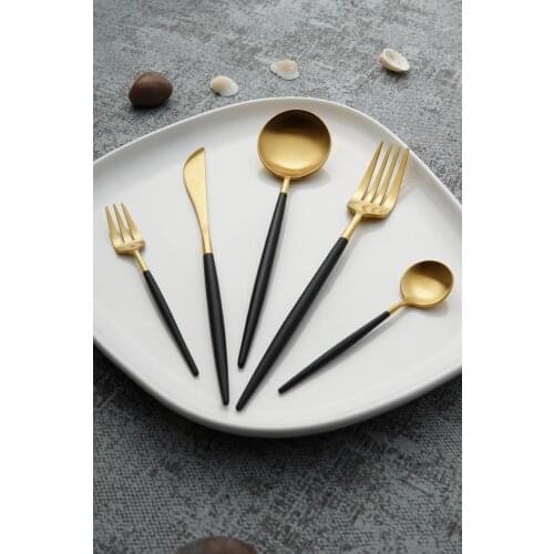 Bellia Gold Stainless Steel 30 Piece set Fork Spoon Flatware set-Black