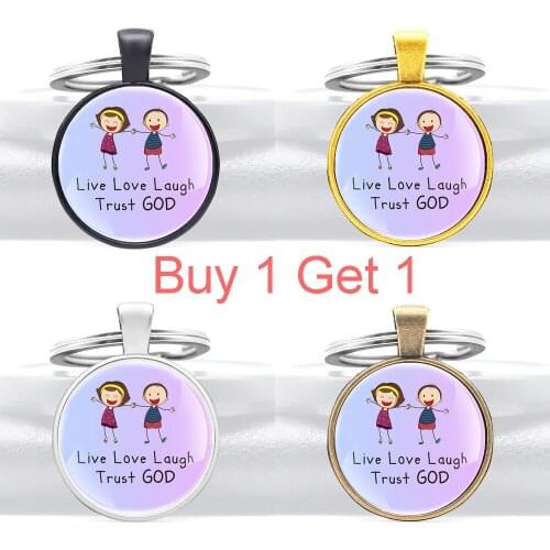 Buy 1 Get 1 Bible Verse Live Love Laugh Trust God Pendant Key Chain Charm Men Women Key Rings Jewelry Gifts