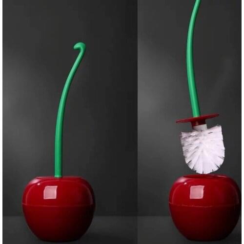 Long handle soft hair toilet brush cherry toilet brush daily creative plastic cleaning brush toilet brush bathroom cleaning kit