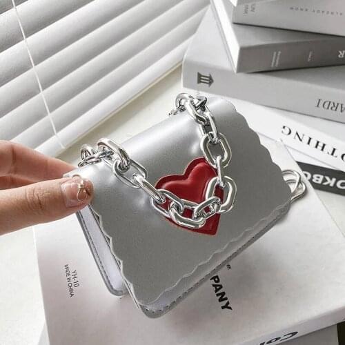 Stone Pattern Small PU Leather Heart Print Crossbody Bags 2021 Summer Luxury Brand Chain Shoulder Handbags and Purses