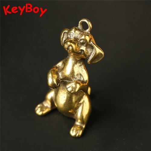 Brass Vintage 12 Zodiac Animal Cute Dog Car Keychain Pendants Mascot Keyring Hanging Ornaments Copper Key Chain Rings Jewelry