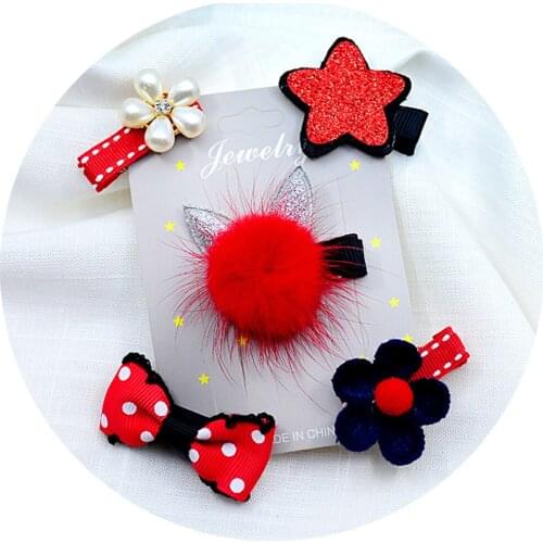 5pcs/set Fashional Cute Children Bow Hairpins Colorful Girls Kids Barrettes Cute Sweet Princess Hair Clips Headwear