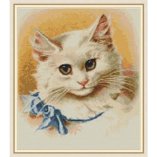 A cat with a bow tie cross stitch kit aida 14ct 11ct count print canvas cross stitches needlework embroidery DIY handmade