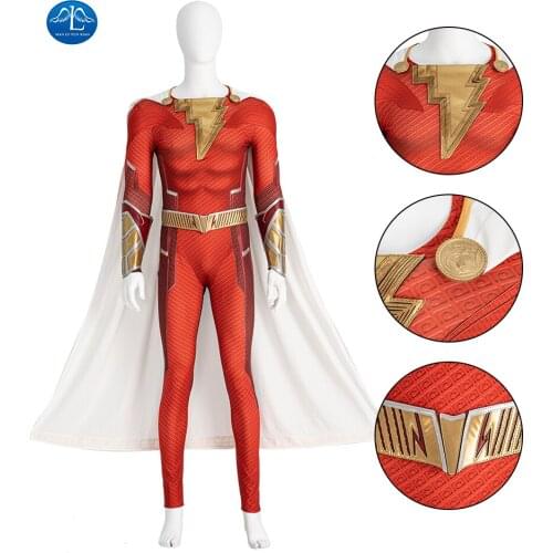 2021 New Shazam Cosplay Costume Billy Batson Suit Halloween Superhero Outfit Men Jumpsuit Halloween Outfit Costom Made
