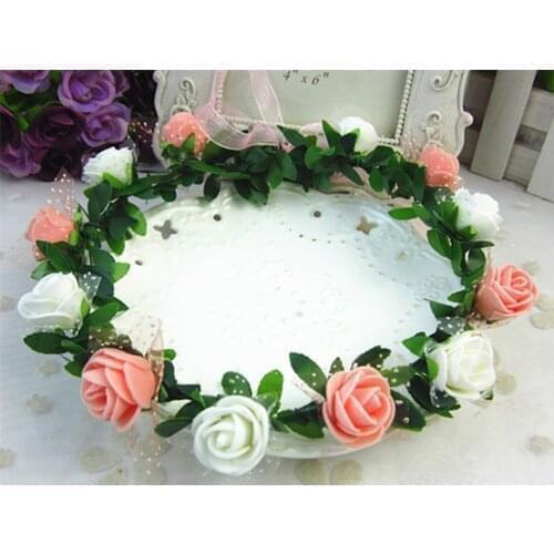 Rose Flowers Crown Headband Wreath Girls Headband Flowers For Party Wedding Bridal Decor Hairband Headwear Prom Head Wrap