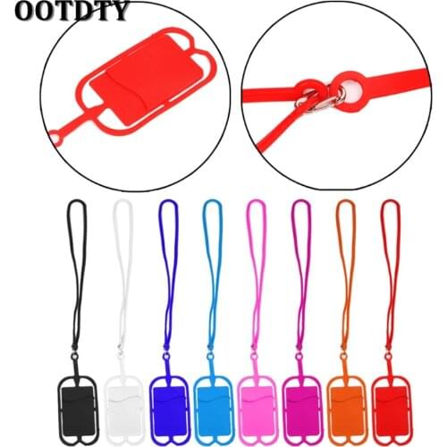 OOTDTY Chain Lanyard Silicone phone Case For iphone X 5 6 7 8 xiaomi mi6 mi5 mate10 htc10 g6 k10 strap card holder pounch