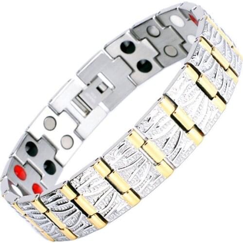 Wholesale Jewelry Findings Mens Stainless Steel Wide Germanium Magnet Pure Titanium Link Bracelet Anti-Fatigue