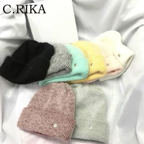 Autumn Winter Women Rabbit Hair Beanies Hats Outdoor Fashion Warm Letter Skullies Hat Casual Girl Solid Cover Head Knitting Cap