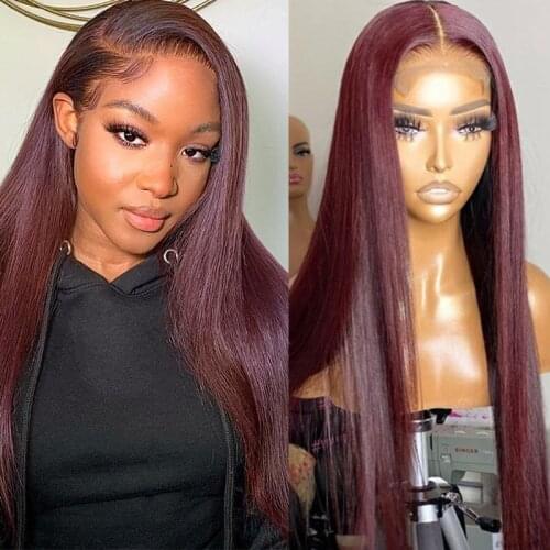 Burgundy Straight Lace Front Human Hair Wigs #99J Lace Front Wig With Baby Hair Peruvian Closure Wig T Part Lace Wig For Women