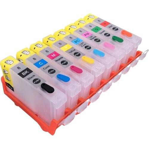 1 Set 8pcs CLI-8 CLI8 Refillable Ink Cartridges for Canon PRO9000 Printer with ARC Chips