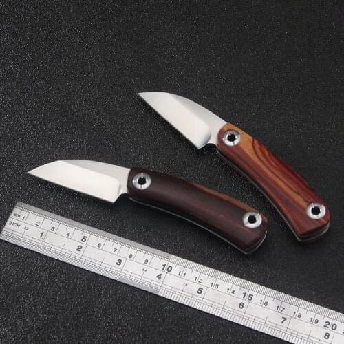 Sand Light Outdoor Folding Knife with Sandalwood Handle D2 Steel Fixed Blade Portable Self-defense Hunting and Rescue Edc Knife