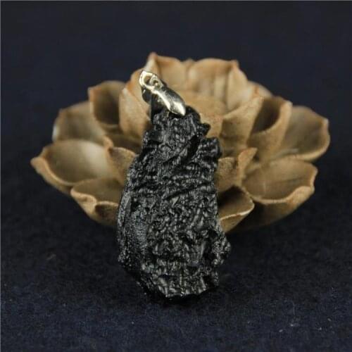 Rare natural black meteorite with shape glass meteorite LEIGONGMO Czech meteorite Pendant
