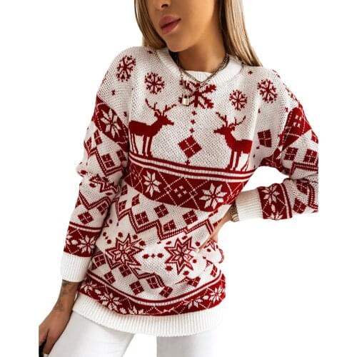 Xmas Sweaters Women Knitted Pullovers Jumpers Plus Size Long Sleeve Winter Christmas Clothes New Year Black Red Clothing